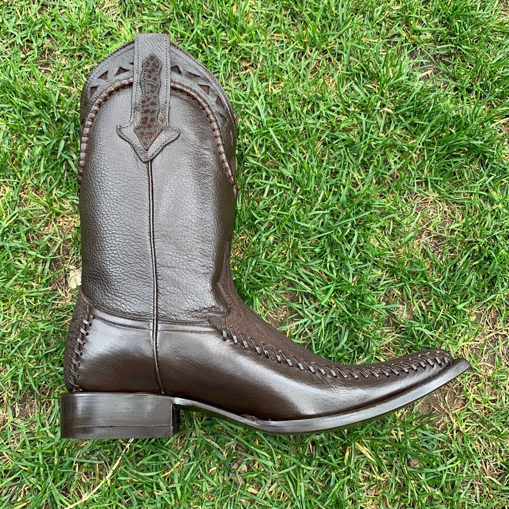 MEN'S WESTERN COWBOY BOOTS BULL NECK LEATHER HANDMADE BOTA VAQUERA BROWN 097 2X - Picture 2 of 8